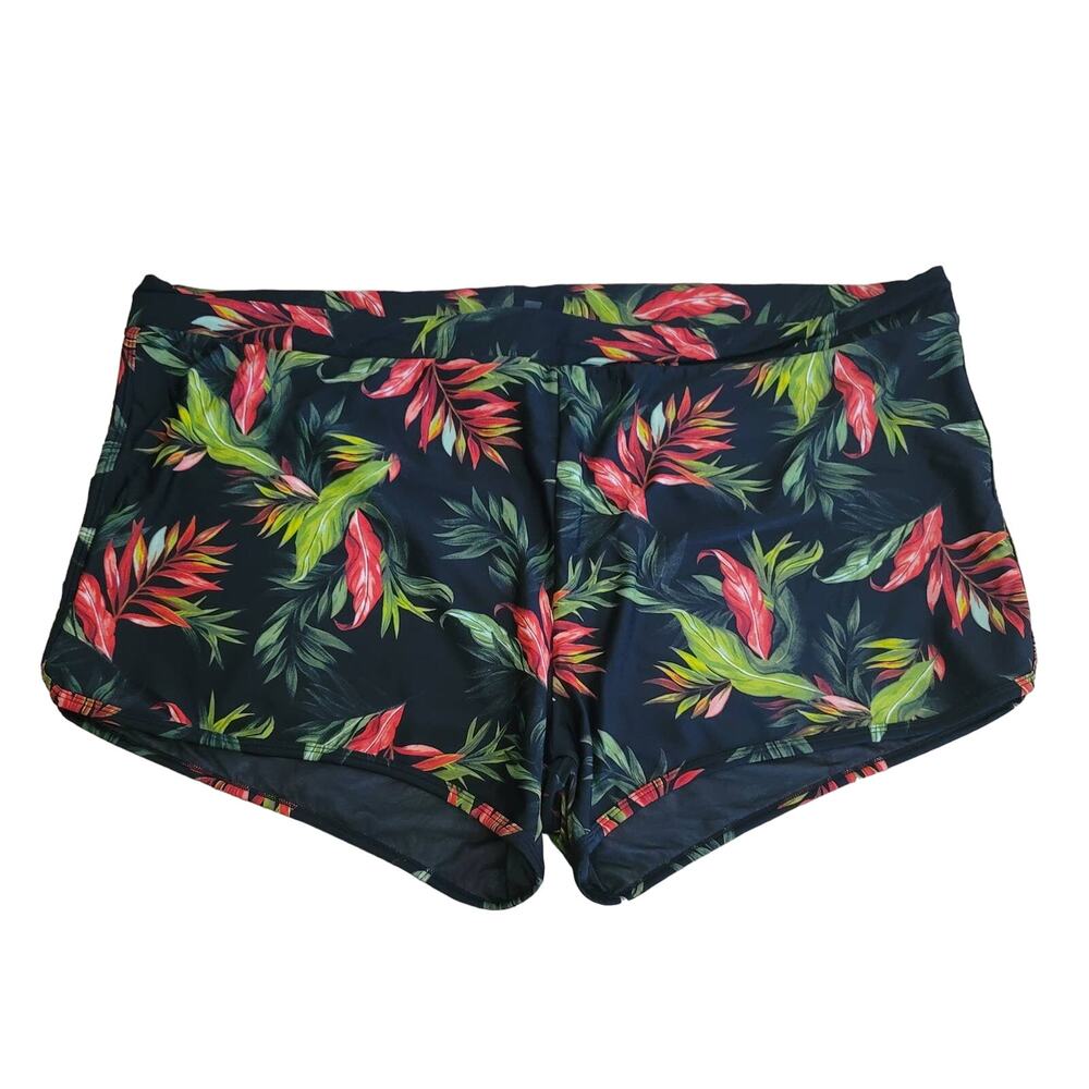 Torrid Black Green Red Leaf Summer Beach Bathing Suit Bottoms 5